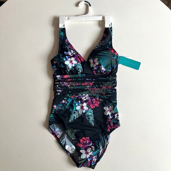 AQUA GREEN NWT One Piece Swimsuit, Floral Medium - Picture 5 of 12